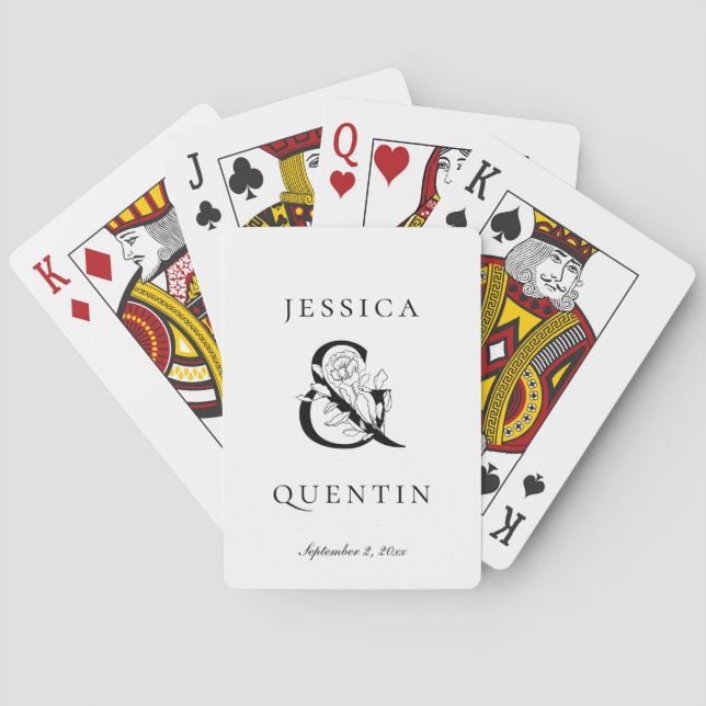 Jeu De Cartes Ampersand Floral Noir et mariage Faveur (dos)