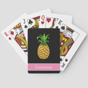 Jeu De Cartes Ananas sur un noir avec un nom rose