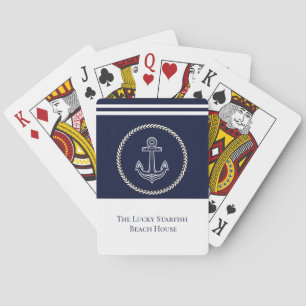 Jeu De Cartes Ancre Bleue Marine Nautique Nom du monogramme côti