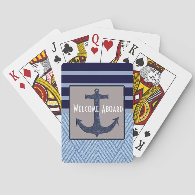 Jeu De Cartes Ancre et rayures Conception nautique (dos)
