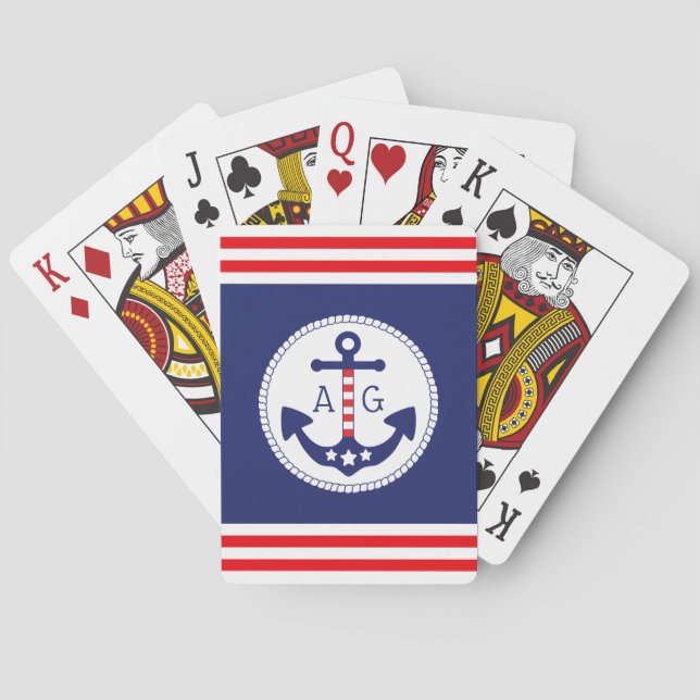 Jeu De Cartes Ancre nautique Étoiles et rayures patriotiques Mon (dos)