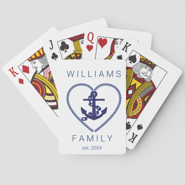 Jeu De Cartes Ancre nautique Thème Coeur Famille Reunion Poker B (dos)