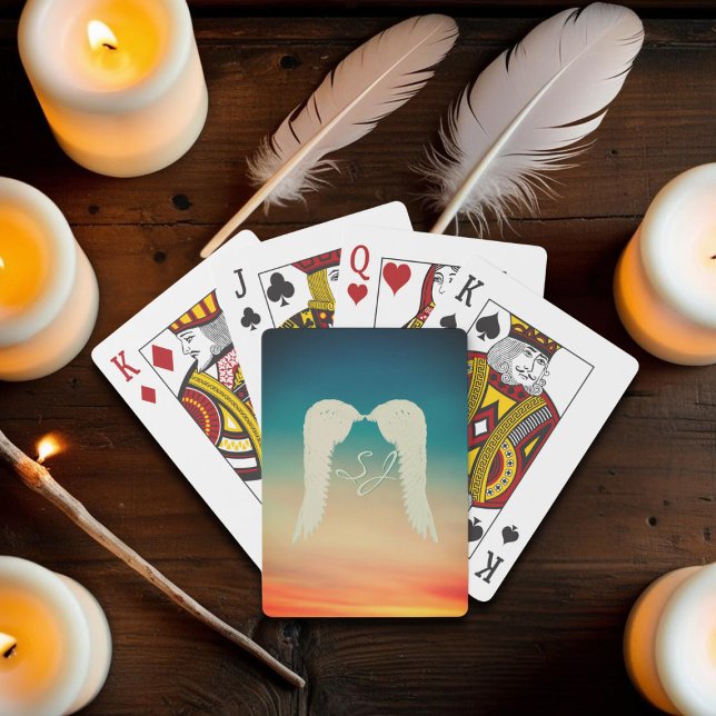 Jeu De Cartes Ange ailes Céleste coucher de soleil Monogramme (Angel Wing Sunset poker cards with space for your initials.)