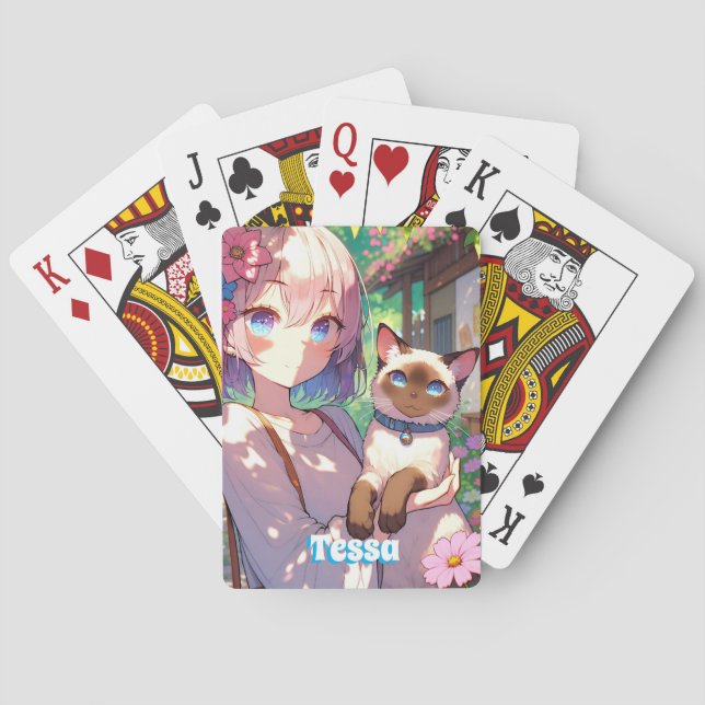 Jeu De Cartes Anime Girl et chat siamois (dos)