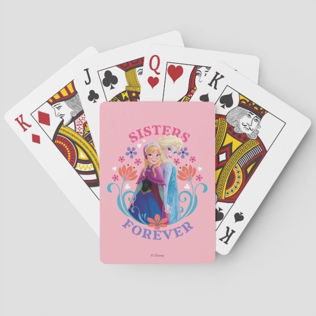 Jeu De Cartes Anna et Elsa | Soeurs avec fleurs Jouer des cartes (dos)