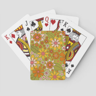 Jeu De Cartes Années 1960, 1970 Vert & Orange Retro Floral