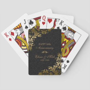 Jeu De Cartes Anniversaire de l'or - Black Damask Gold Swirls