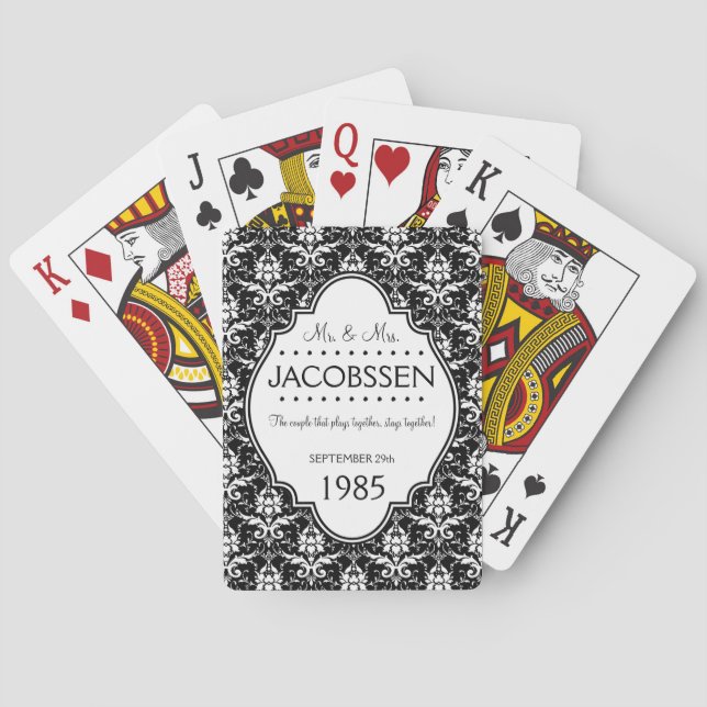Jeu De Cartes Anniversaire mariage personnalisé noir et blanc (dos)