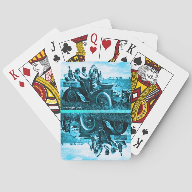 JEU DE CARTES APACHES ET GERONIMO CONDUISANT UNE VOITURE À MOTEU (dos)