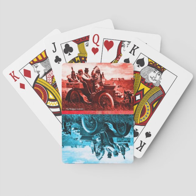 JEU DE CARTES APACHES ET GERONIMO CONDUISANT UNE VOITURE À MOTEU (dos)