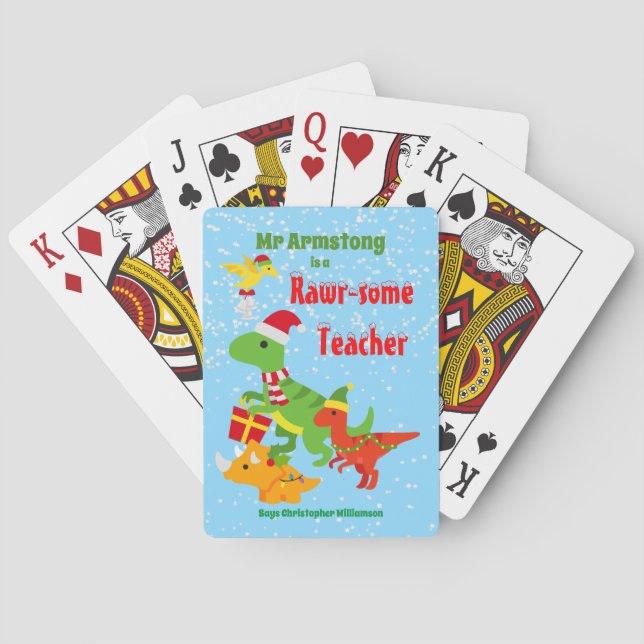 Jeu De Cartes Appréciation de l'enseignant de Noël Enfants Dinos (dos)