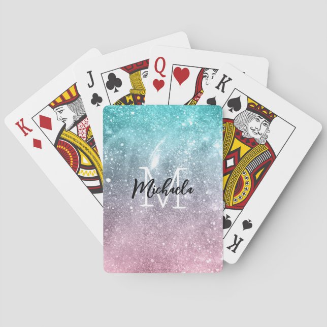 Jeu De Cartes Aqua blue Pink ombre mer galaxie abstraite Monogra (dos)