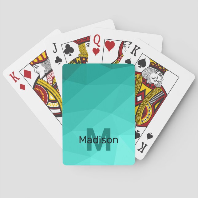 Jeu De Cartes Aqua Turquoise Gradient Monogramme de maillage géo (dos)