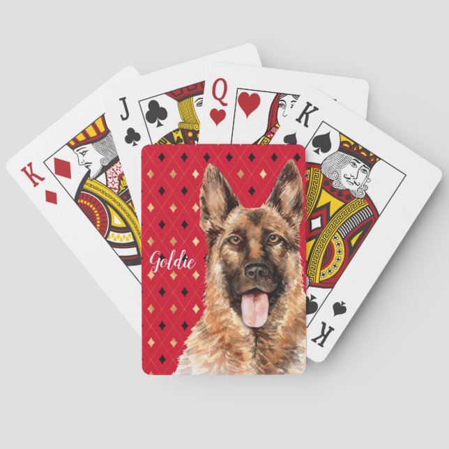Jeu De Cartes Aquarelle Allemande Berger Chien Personnalisé (dos)