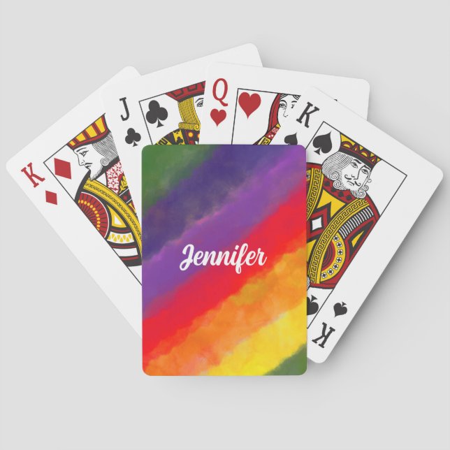 Jeu De Cartes Aquarelle arc-en-ciel Nom personnalisé (dos)