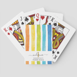 Jeu De Cartes Aquarelle arc-en-ciel rayures Monogramme Script