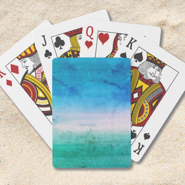 Jeu De Cartes Aquarelle bleu Plage Vert (Créateur téléchargé)