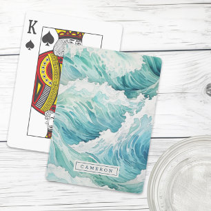 Jeu De Cartes Aquarelle bleu vagues nom personnalisé