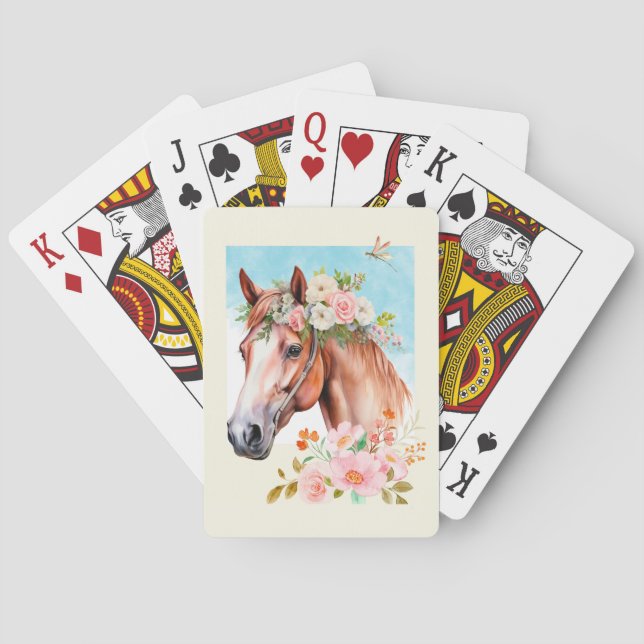 Jeu De Cartes Aquarelle Cheval et Fleurs Art (dos)