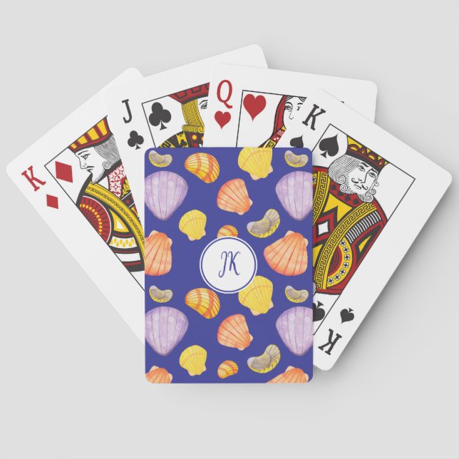 Jeu De Cartes Aquarelle Coquillages Monogramme Cartes de jeu (dos)