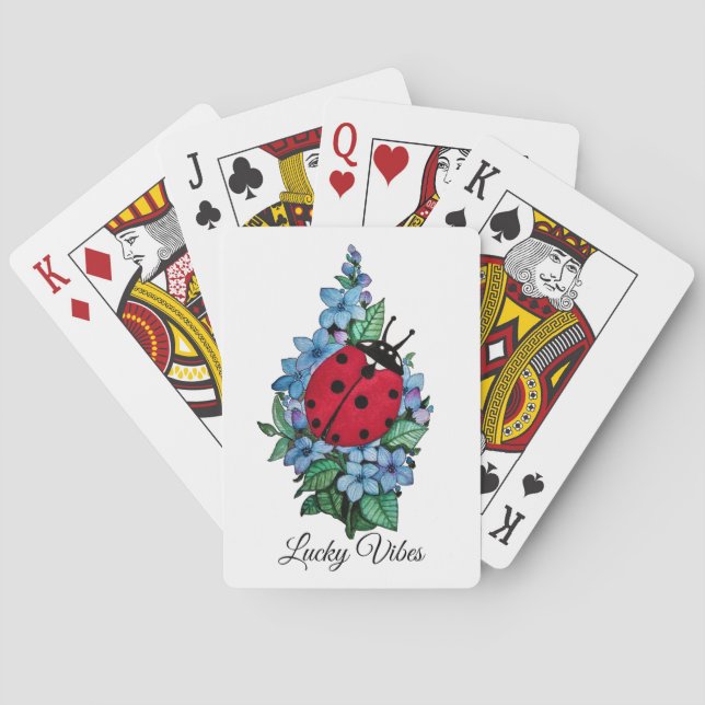 Jeu De Cartes Aquarelle Cute Ladybird Avec Fleurs Bleues Sauvage (dos)