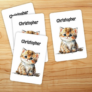 Jeu De Cartes Aquarelle Cute Tabby Chat Jouer aux cartes