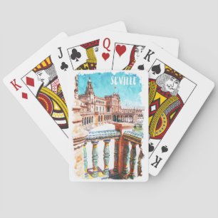 Jeu De Cartes Aquarelle de l'architecture de Sevilla Espagne