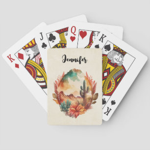 Jeu De Cartes Aquarelle Désert Cactus et Montagnes