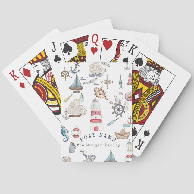 Jeu De Cartes Aquarelle éléments nautiques marin (dos)