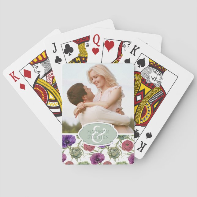 Jeu De Cartes Aquarelle | Eucalyptus & Anémones - Photo Mariage (dos)