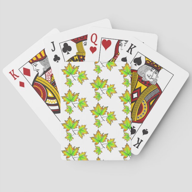 Jeu De Cartes Aquarelle feuille vert jaune rouge Feuille d'érabl (dos)