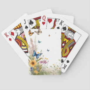Jeu De Cartes Aquarelle Fleur sauvage Gris Et Papillons,
