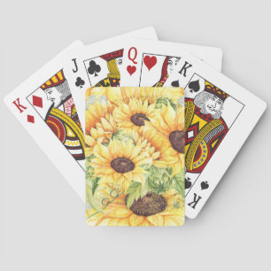 Jeu De Cartes Aquarelle Fleurs de soleil Jaunes Vert