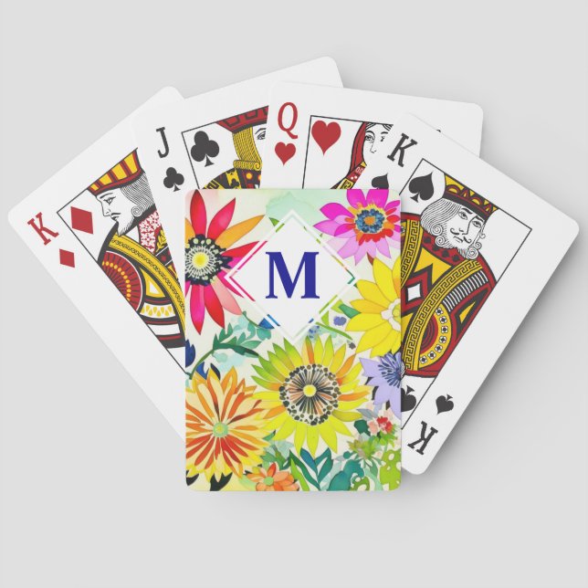 Jeu De Cartes Aquarelle Fleurs Monogrammes (dos)