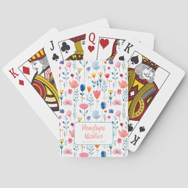 Jeu De Cartes Aquarelle Floral Mariage Jouer Carte Favoriser Dec (dos)