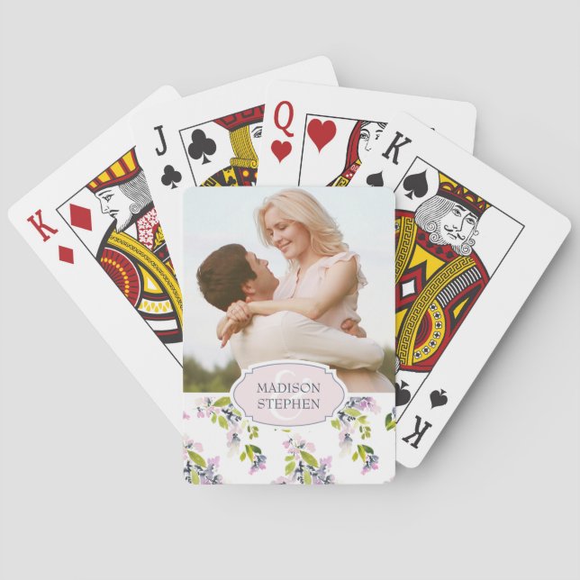 Jeu De Cartes Aquarelle florale délicate - Photo Mariage (dos)