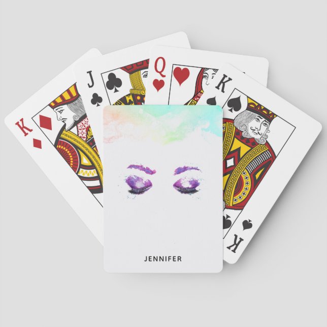Jeu De Cartes Aquarelle glamour aux yeux et aux bouillons pourpr (dos)