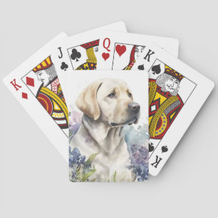 Jeu De Cartes Aquarelle Golden Labrador Retriever et Fleurs
