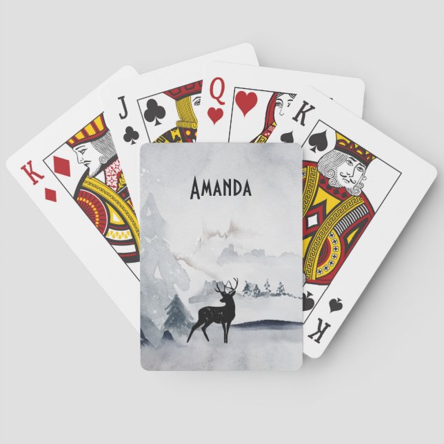 Jeu De Cartes Aquarelle gris rustique de rennes d'hiver (dos)