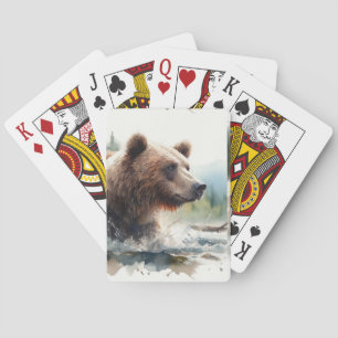 Jeu De Cartes Aquarelle Grizzli Ours Faune Nature Art