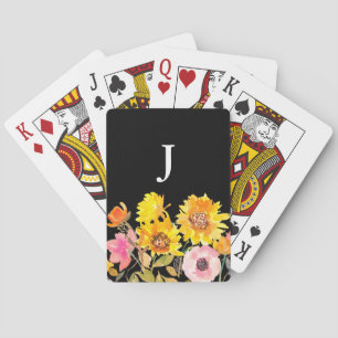 Jeu De Cartes Aquarelle jaune Tournesol Monogramme