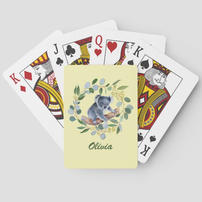 Jeu De Cartes Aquarelle Koala et couronne d'Eucalyptus (dos)