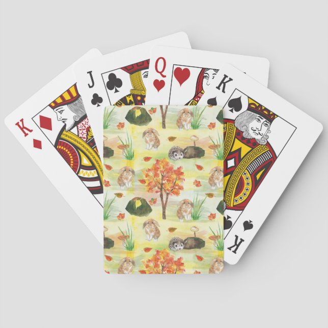 Jeu De Cartes Aquarelle Lapin Woodland, Hérisson (dos)