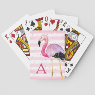 Jeu De Cartes Aquarelle mignonne Flamant rose Monogramme Bande r