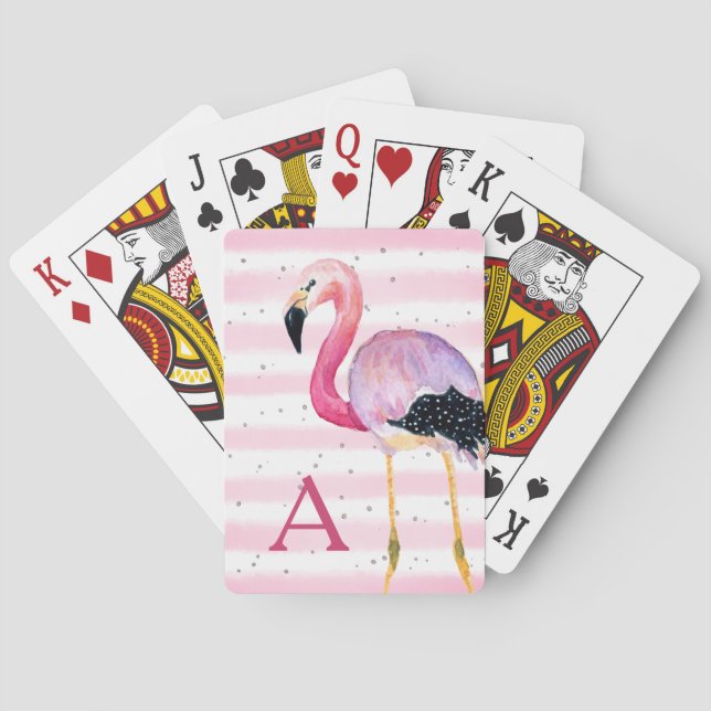 Jeu De Cartes Aquarelle mignonne Flamant rose Monogramme Bande r (dos)