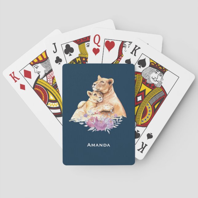 Jeu De Cartes Aquarelle mignonne Mère Lion & Cub (dos)