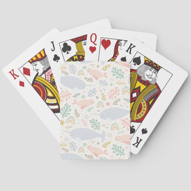 Jeu De Cartes Aquarelle Narwhal et Motif de phoque (dos)