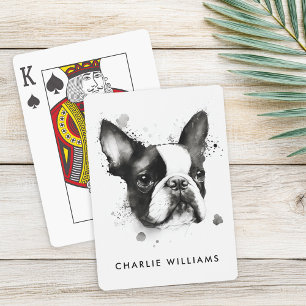 Jeu De Cartes Aquarelle noire et blanche de Boston terrier