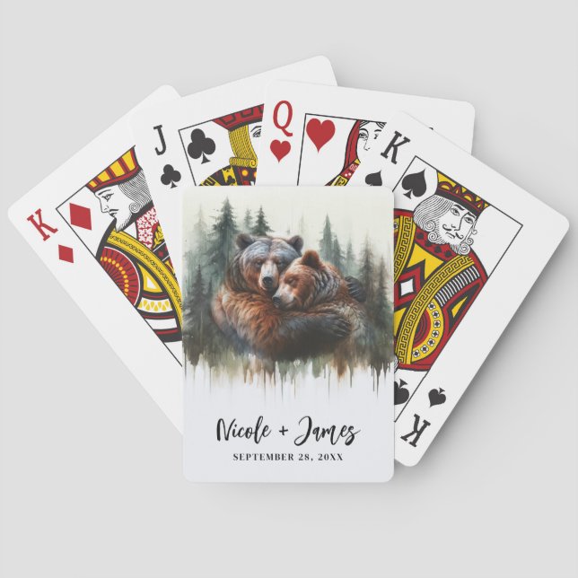 Jeu De Cartes Aquarelle Ours & Arbres Sauvage rustique (dos)