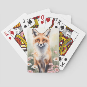 Jeu De Cartes Aquarelle Peinture Fox avec Fleurs marguerites